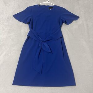 Donna Morgan Faux-Wrap A-Line Dress Small 6P Sapphire Blue Flutter Sleeves
